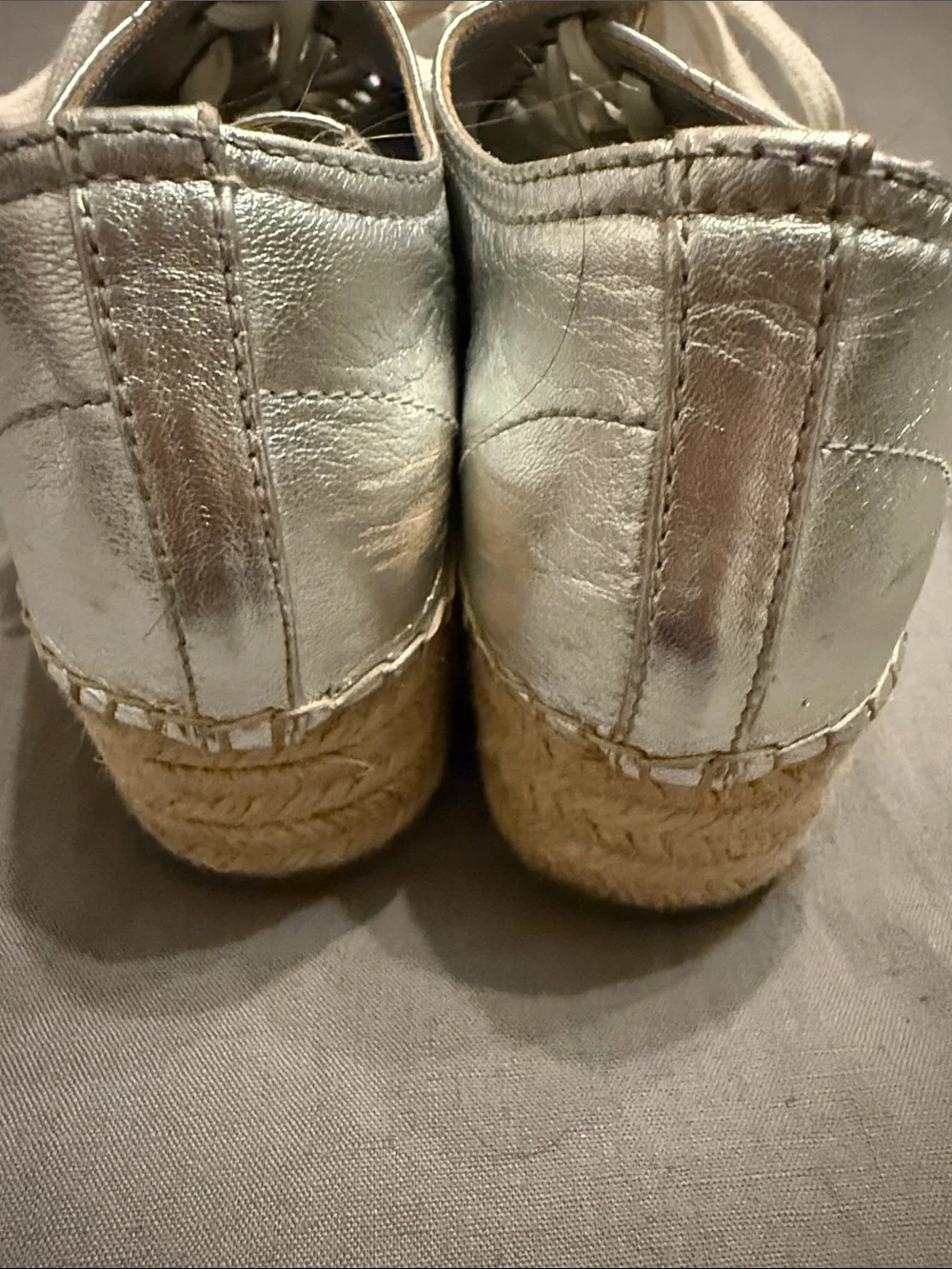Miu Miu Silver Metallic Lace-Up Espadrille Platform Sneakers